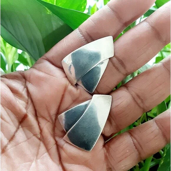 ANNE FORBES Modernist 925 Sterling Silver Triangle Double Panel Post Earrings